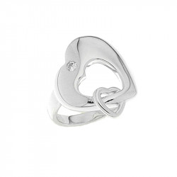 Heart ring in rhodium silver and cubics zirconia
