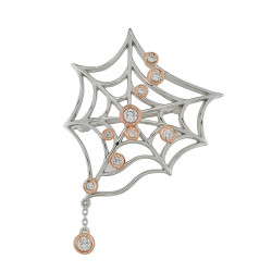 Silver Spider Web brooch Set with Pink Flash Closure by Elsa Lee