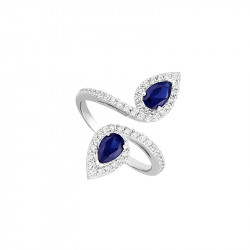 Sapphire pear shaped cubic zirconia, silver open ring by Elsa Lee Paris 