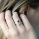 Marine Sapphire open ring in 925 silver with a pear shaped blue cubic zirconia set and 41 white cubics zirconia