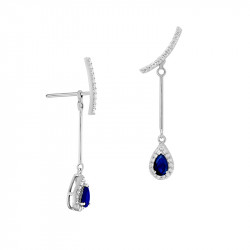 Boucles d'oreilles Earline fine trait Earjacket pendante Saphir tradition 