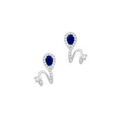 Sapphire blue tear cut Earline earrings in silver by Elsa Lee Paris 
