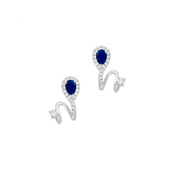 Sapphire blue tear cut Earline earrings in silver by Elsa Lee Paris 