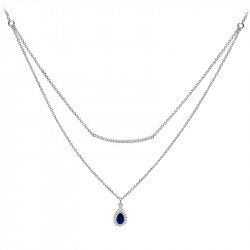 Sapphire blue teardrop or pear shaped double row necklace in 925 silver by Elsa Lee Paris 