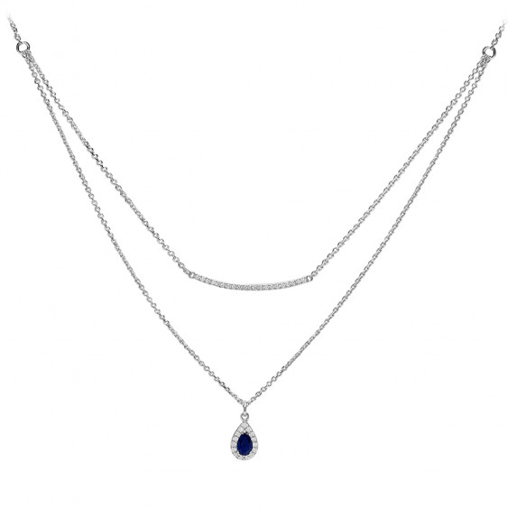 Collier saphir goutte d'eau en argent et son pendentif taille poire couleur bleue