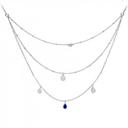 Collier saphir en forme de gouttes et argent 925, modèle trois chaines