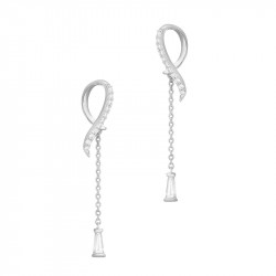 Rhodium coated silver dangling earrings with its chain and cubics zirconia set by Elsa Lee Paris 