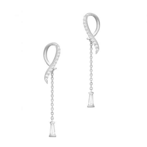 Rhodium coated silver dangling earrings with its chain and cubics zirconia set by Elsa Lee Paris 