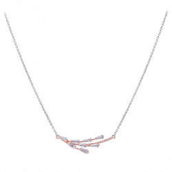 Pink gold plated 925 rhodium silver necklace and branch-style cubics zirconia