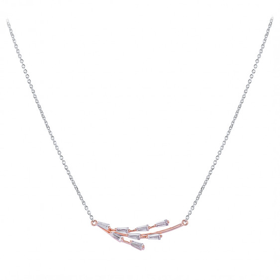 Collier plaqué or rose en argent et oxydes de zirconium style branchage