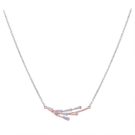 Pink gold plated 925 rhodium silver necklace and branch-style cubics zirconia