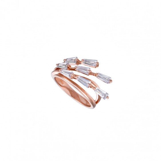 pink gold plated silver ring and branch-style cubics zirconia