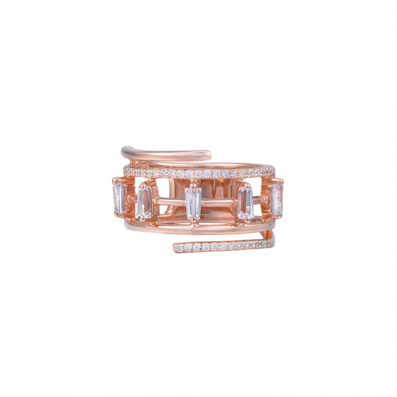 pink gold plated silver ring and branch-style cubics zirconia