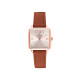 Montre cadran carrée Rose Gold et bracelet cuir Caramel 