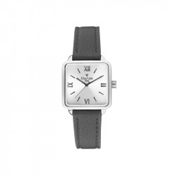 Montre cadran carrée argenté et bracelet cuir gris foncée par Elsa Lee Paris 