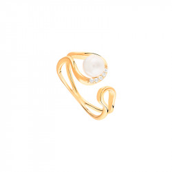 Bague perle blanche et or jaune en forme semi-ouverte. Collection en argent 925