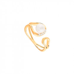 White pearl and yellow gold ring in semi-open shape. 925 silver collection