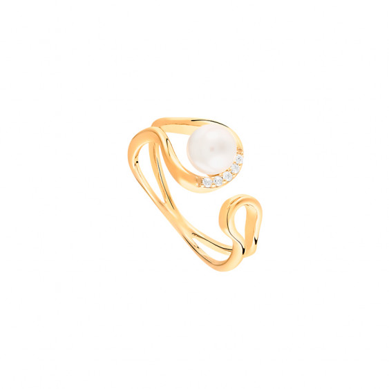 White pearl and yellow gold ring in semi-open shape. 925 silver collection