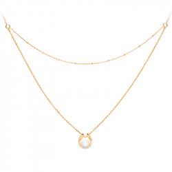 White pearl and yellow gold double necklace in semi-open shape. 