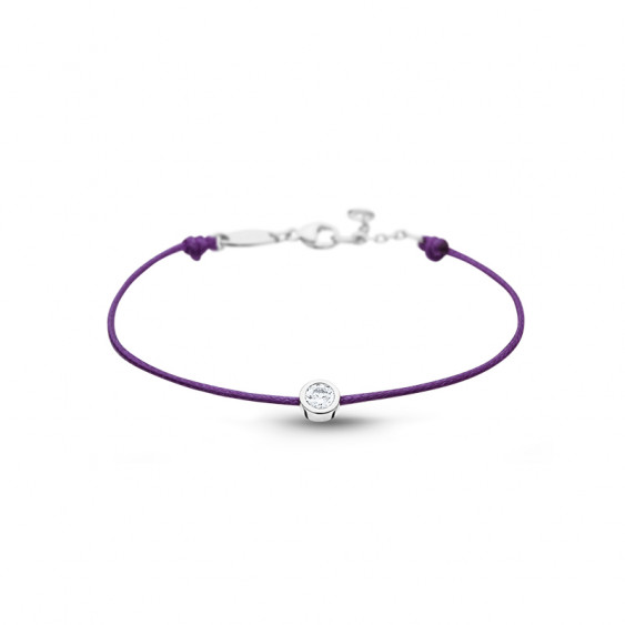 Bracelet Clear Spirit Elsa Lee Paris, oxyde de Zirconium serti clos sur cordon ciré violet