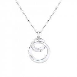 Collier Cercle en argent rhodié et oxydes de zirconium - Collier pendentif 2 anneaux