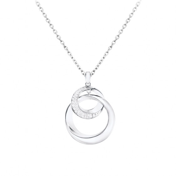 Collier Cercle en argent rhodié et oxydes de zirconium - Collier pendentif 2 anneaux