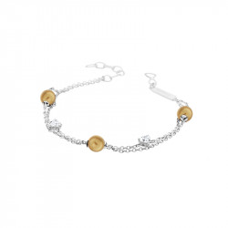 Bracelet Elsa Lee Paris en "Argent 925" - 3 perles dorées 8mm, accompagnées de 2 oxydes de Zirconium, diamètre 20 cm