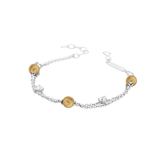 Bracelet Elsa Lee Paris en "Argent 925" - 3 perles dorées 8mm, accompagnées de 2 oxydes de Zirconium, diamètre 20 cm