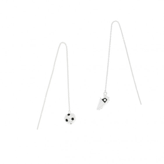 Boucles d'oreilles football et drapeau français en argent pour femme