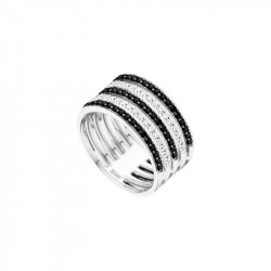 Bague Elsa Lee Paris en Argent 925 avec 5 rangs pavés d'oxydes de Zirconium blancs et noirs