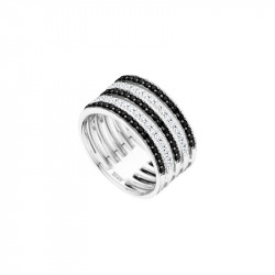 Elsa Lee Paris sterling silver wide ring with clear and black Cubic Zirconia