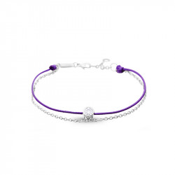 Elsa Lee Paris - Bracelet Clear Spirit, argent 925 rhodié sur cordon en coton ciré violet. - 1 oxyde de Zirconium 0,44ct serti c