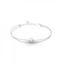 Elsa Lee Paris - Bracelet sur cordon coton ciré blanc - 1 oxyde de Zirconium 0,44ct serti et Argent rhodié 925