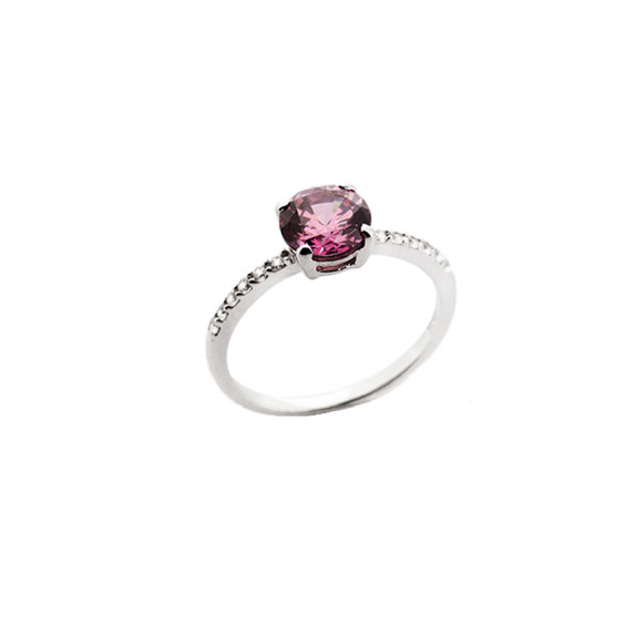 Bague épatante Elsa Lee Paris en argent 925 avec un rhodolite rose, branches recouvertes d'oxydes de Zirconium