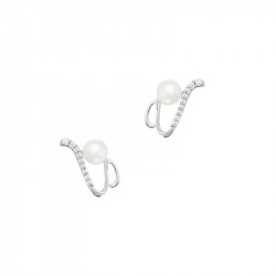 Boucles d'oreilles perles blanches graphiques en argent de la collection Lorelei