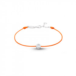 Clear Spirit bracelet from Elsa Lee Paris: one close set Cubic Zirconia 0,2ct on a orange cotton waxed lace