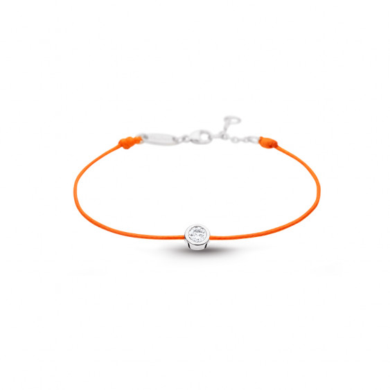 Bracelet Clear Spirit Elsa Lee Paris, oxyde de Zirconium serti clos sur cordon ciré orange