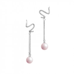 Boucles d'oreilles ear jacket perles roses et argent 925 de la collection La Vie en Rose