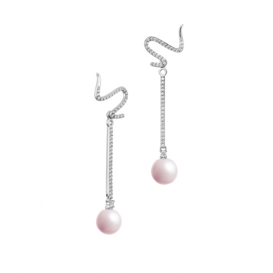 Boucles d'oreilles ear jacket perles roses et argent 925 de la collection La Vie en Rose