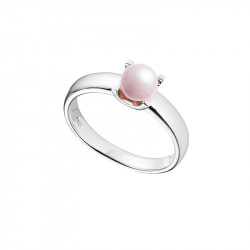 Bague argent rhodié et perle rose sertie, collection La Vie en Rose