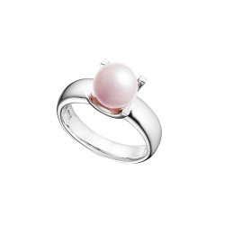 Bague argent rhodié et perle rose sertie, collection La Vie en Rose