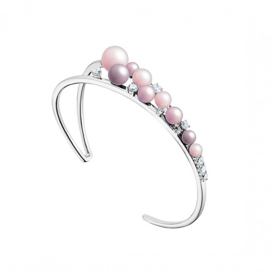 Elsa Lee Paris silver bangle made with pink pearls and clear Cubic Zirconia