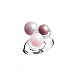 bague en argent 925 Elsa Lee Paris, collection la vie en rose, trois perles dans les tons de rose et oxydes de Zirconium blancs