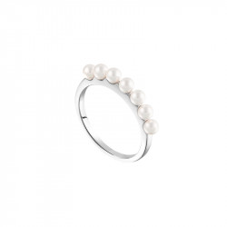Thin silver ring lined with white pearls by Elsa Lee Paris 