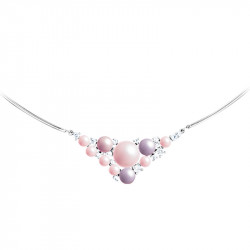 Elsa Lee Paris silver necklace with a stiff chain and pendant made with pink pearls and Cubic Zirconia