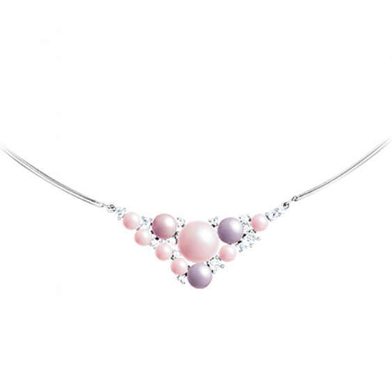 Collier rigide Elsa Lee Paris, collection La Vie en Rose, motif voie lactée en triangle avec perles et oxydes de Zirconium