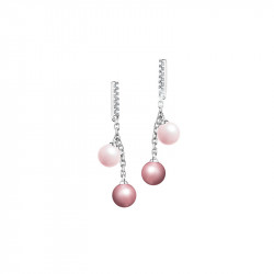 Boucles d'oreilles pendantes Elsa Lee Paris, 4 perles différents tons de rose et oxydes de Zirconium sur la monture