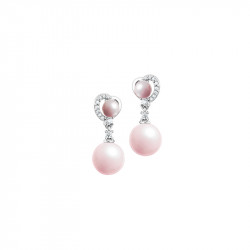 Boucles d'oreilles Elsa Lee Paris de la collection La Vie en Rose, pendantes en argent, perles roses et oxydes de Zirconium