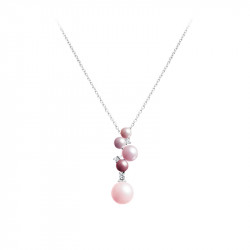Elsa Lee Paris silver necklace from our Life in Pink collection, with silver chain and dangling pink pearls and Cubic Zirconia