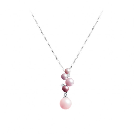 Collier Elsa Lee Paris, collection La Vie en Rose, en argent massif, Zirconia et perles tons roses